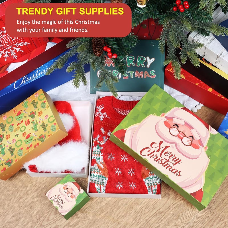Giiffu 18 Christmas Cardboard Gift Boxes with Lids, 12 Designs and 4 Sizes with Gift Stickers, Assorted Size Xmas Decorative Gift Boxes for Wrapping Robes, Sweater, Shirt, Clothes, Holiday Present - Image 4